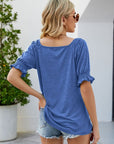 Gray Short Flounce Sleeve Top