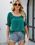 Gray Short Flounce Sleeve Top