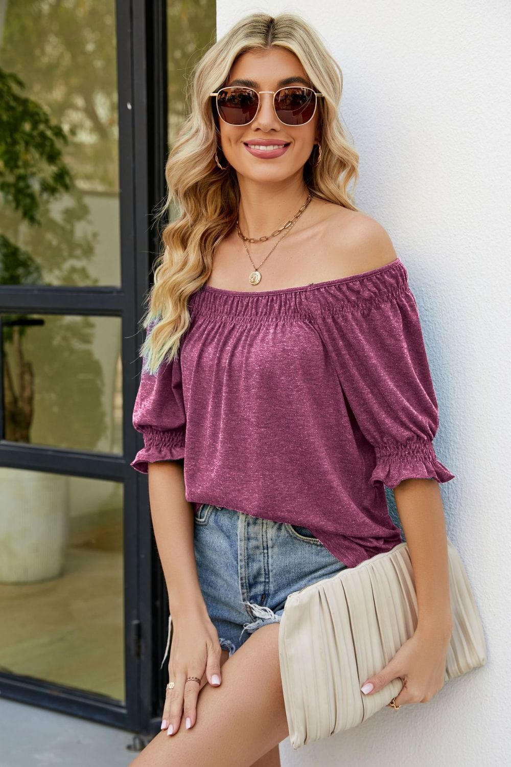 Dark Gray Short Flounce Sleeve Top