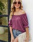 Dark Gray Short Flounce Sleeve Top