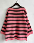 Light Gray Striped Round Neck Long Sleeve Sweater