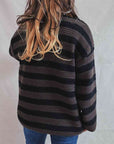 Dark Slate Gray Striped Round Neck Long Sleeve Sweater