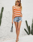 Light Gray Striped V-Neck Knit Tank