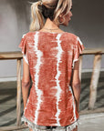 Rosy Brown Tie-Dye Buttoned Flutter Sleeve Blouse