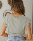 Dark Gray Tied Round Neck Crop Tee