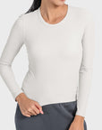 Light Gray Round Neck Long Sleeve Sports Top