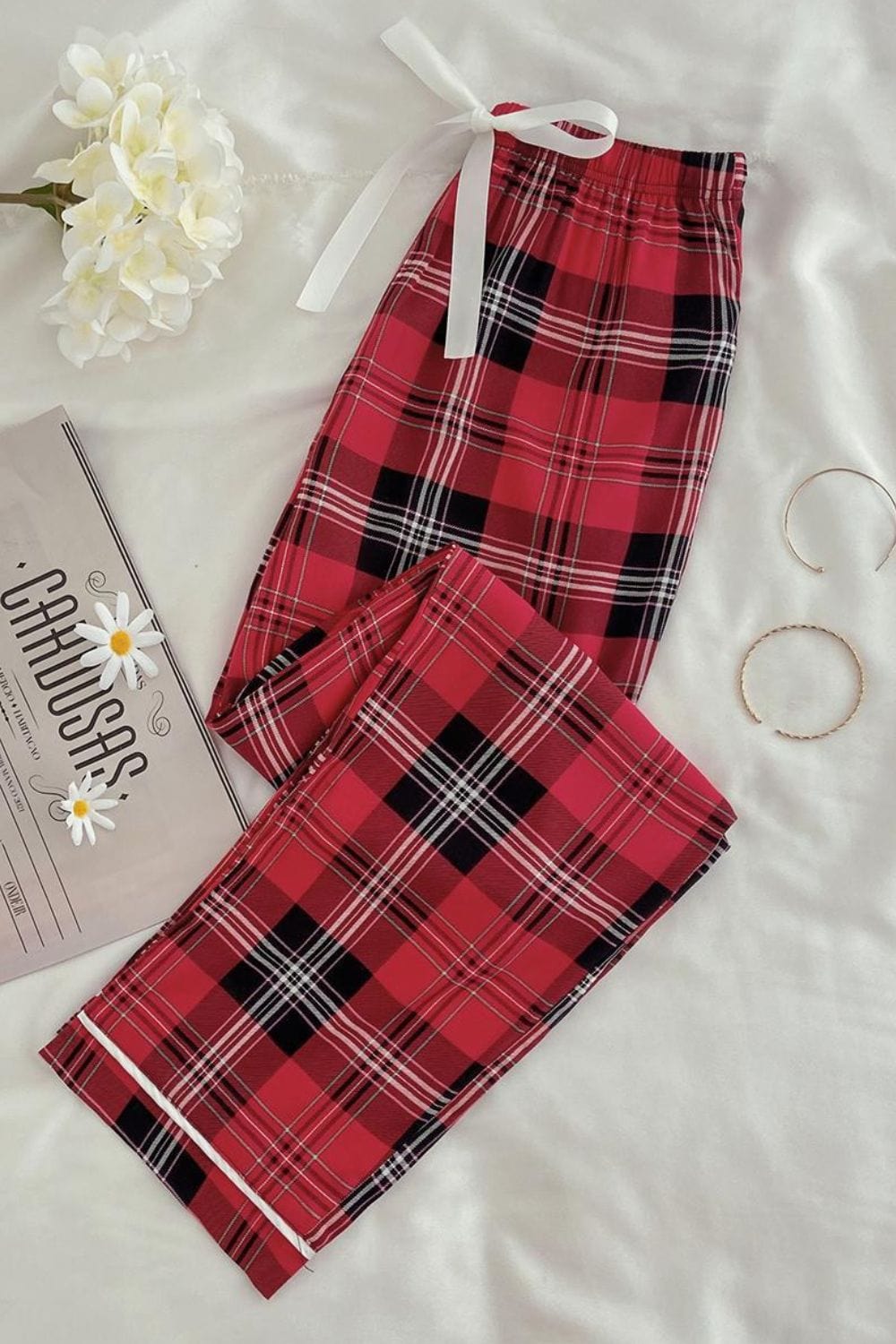 Gray Plaid Tied Loungewear Pants